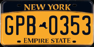 NY license plate GPB0353
