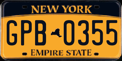 NY license plate GPB0355
