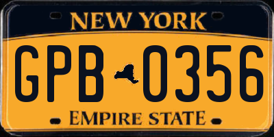 NY license plate GPB0356