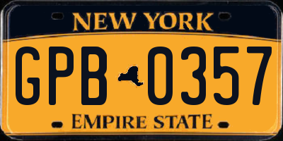 NY license plate GPB0357