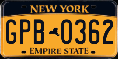 NY license plate GPB0362