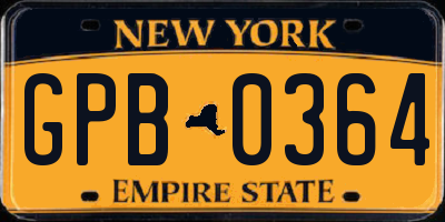 NY license plate GPB0364