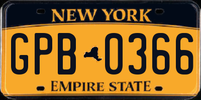 NY license plate GPB0366