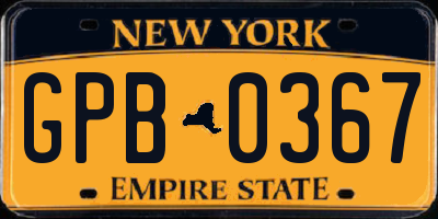 NY license plate GPB0367