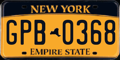 NY license plate GPB0368