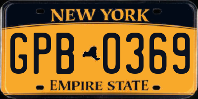 NY license plate GPB0369