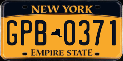 NY license plate GPB0371