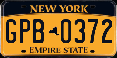 NY license plate GPB0372
