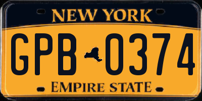 NY license plate GPB0374