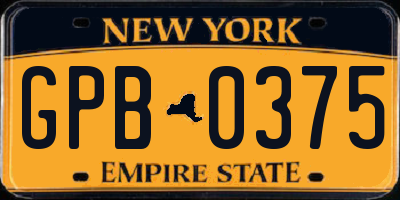 NY license plate GPB0375