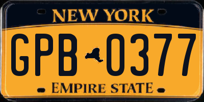 NY license plate GPB0377