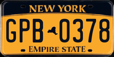 NY license plate GPB0378