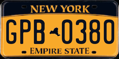 NY license plate GPB0380
