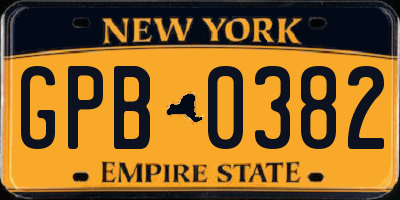 NY license plate GPB0382