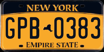 NY license plate GPB0383