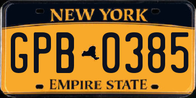 NY license plate GPB0385