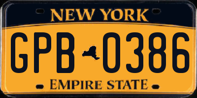 NY license plate GPB0386