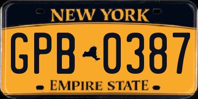 NY license plate GPB0387