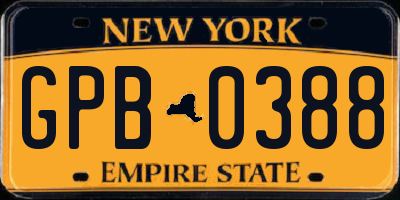 NY license plate GPB0388