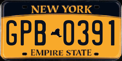 NY license plate GPB0391