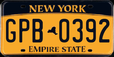 NY license plate GPB0392