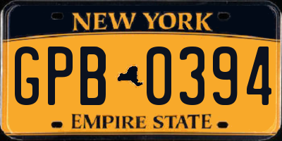 NY license plate GPB0394