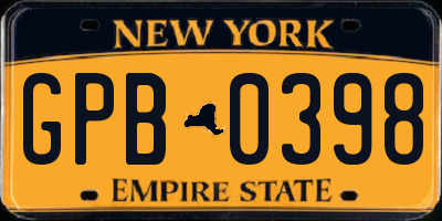 NY license plate GPB0398