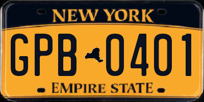 NY license plate GPB0401