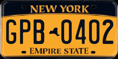 NY license plate GPB0402