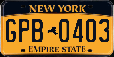 NY license plate GPB0403