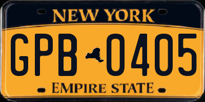 NY license plate GPB0405