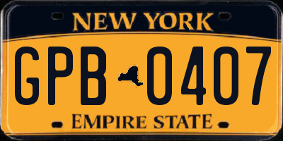 NY license plate GPB0407