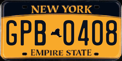 NY license plate GPB0408