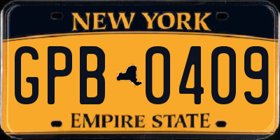 NY license plate GPB0409