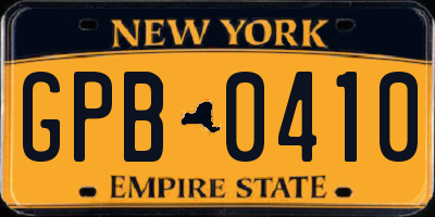 NY license plate GPB0410