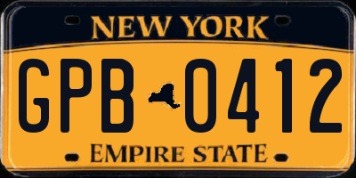 NY license plate GPB0412