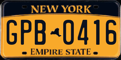 NY license plate GPB0416
