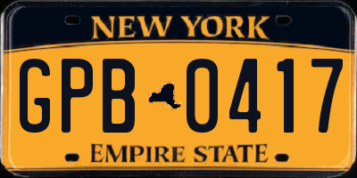 NY license plate GPB0417