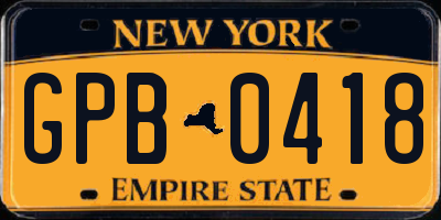 NY license plate GPB0418