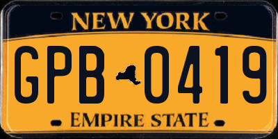 NY license plate GPB0419