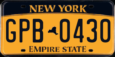 NY license plate GPB0430