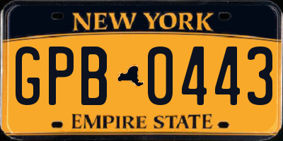 NY license plate GPB0443