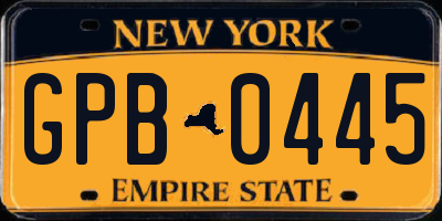 NY license plate GPB0445