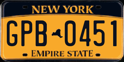 NY license plate GPB0451