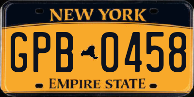 NY license plate GPB0458