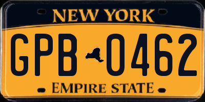 NY license plate GPB0462