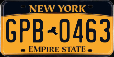 NY license plate GPB0463