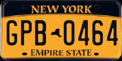 NY license plate GPB0464