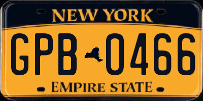 NY license plate GPB0466