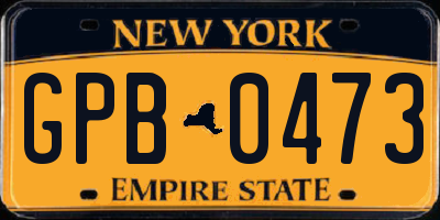 NY license plate GPB0473